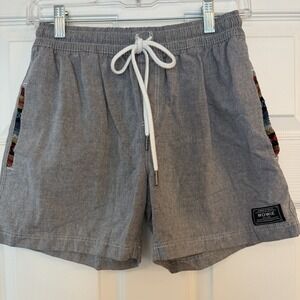 Wowie Shorts Mens Small Gray Tribal Aztec Trim Drawstring Cotton Blend Outdoor